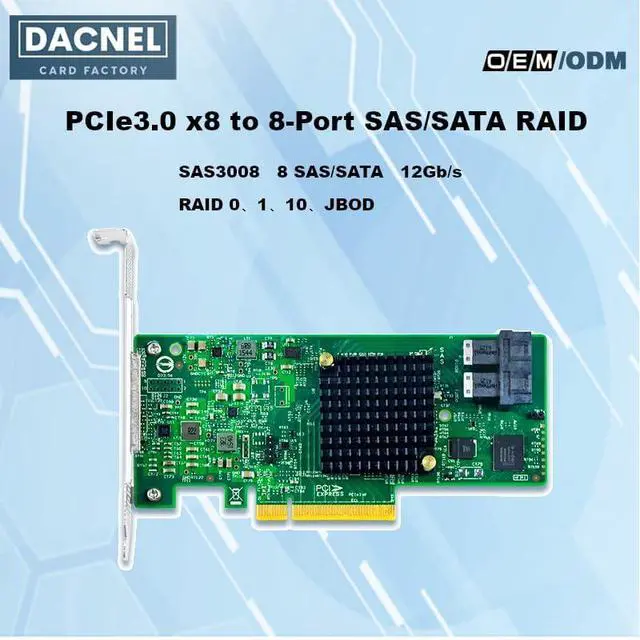 Alt view image 2 of 6 - PCIe x8 RAID Controller Card, 8-Port Internal SAS/SATA 12Gb/s, SFF-8643, RAID 0/1/10/JBOD Support
