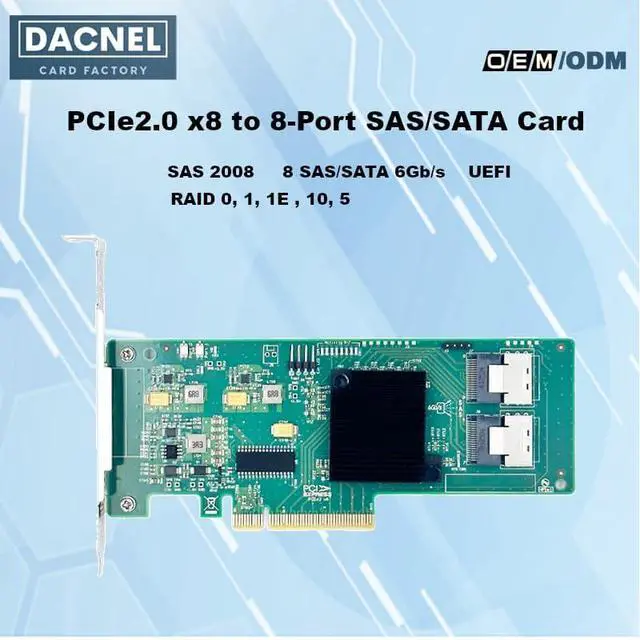 Alt view image 2 of 6 - PCIe x8 SAS/SATA RAID Controller Card, 8-Port 6Gb/s, RAID 0/1/1E/10 Support, UEFI Compatible