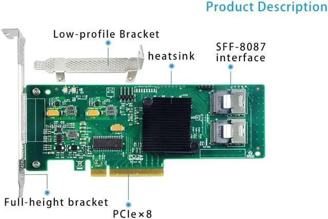 Alt view image 6 of 6 - PCIe x8 SAS/SATA RAID Controller Card, 8-Port 6Gb/s, RAID 0/1/1E/10 Support, UEFI Compatible