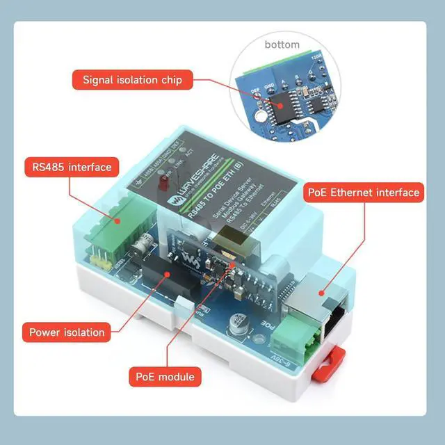 Alt view image 4 of 7 - Industrial Grade RS485 to RJ45 Ethernet Module Multi-Host to Serial Port Server Supports Modbus Gateway PoE network port module