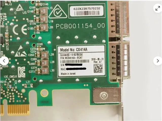 Alt view image 3 of 3 - MCX414A-BCAT ConnectX-4 Dual-Port 40/56GbE PCIe 3.0 X8 QSFP28 Network Card CX414A