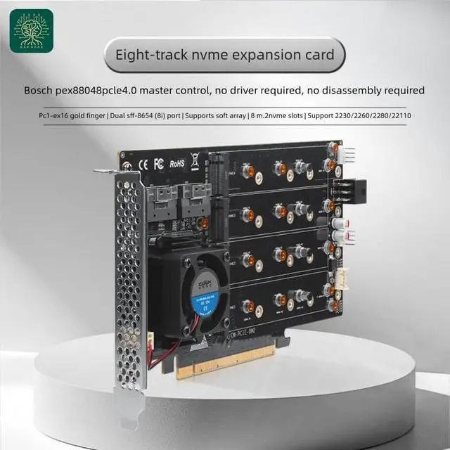 Alt view image 5 of 7 - 8-Drive NVMe SSD to PCIe 4.0 X 16 Adapter Card with Active Cooling (88048 8-Drive NVMe Expansion Card, pro)