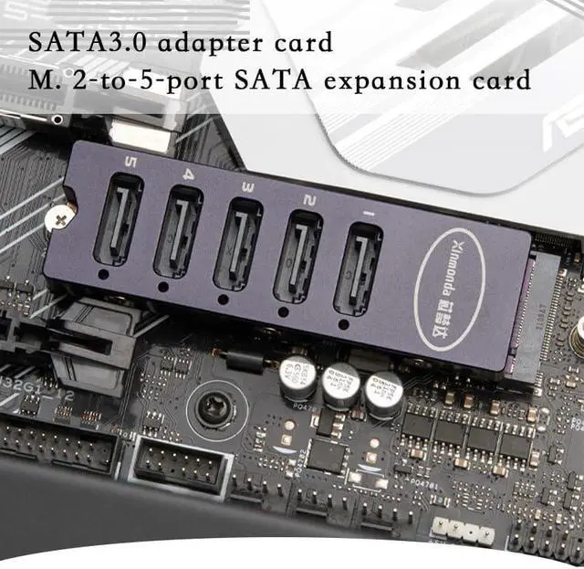 Alt view image 3 of 7 - M.2 NVMe M Key to 5-Port SATA3.0 Adapter Card 6Gbps PCIe to Serial Expansion Card with 5pcs SATA Cable