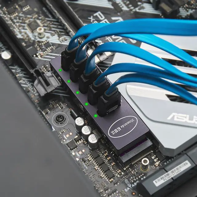 Alt view image 5 of 7 - M.2 NVMe M Key to 5-Port SATA3.0 Adapter Card 6Gbps PCIe to Serial Expansion Card with 5pcs SATA Cable