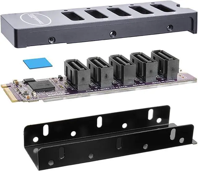 Alt view image 6 of 7 - M.2 NVMe M Key to 5-Port SATA3.0 Adapter Card 6Gbps PCIe to Serial Expansion Card with 5pcs SATA Cable