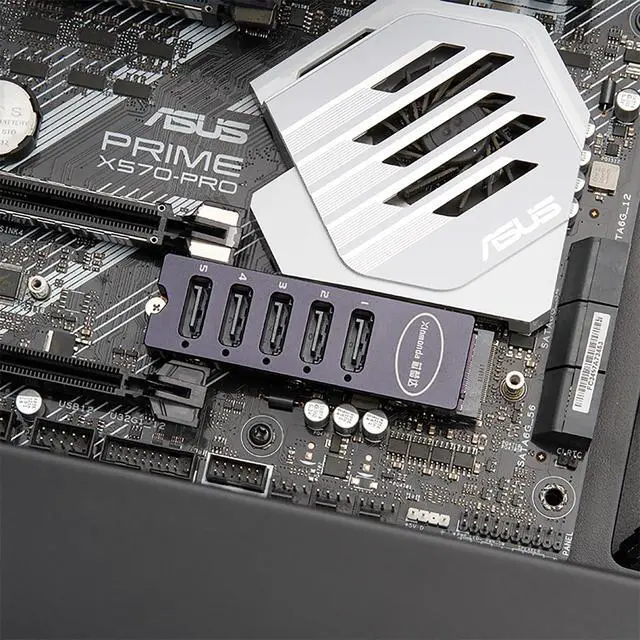 Alt view image 2 of 7 - M.2 NVMe M Key to 5-Port SATA3.0 Adapter Card 6Gbps PCIe to Serial Expansion Card with 5pcs SATA Cable