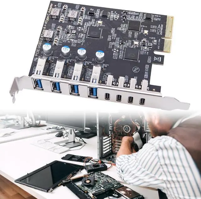 Alt view image 2 of 7 - PCIe to 4 USB 3.2 and 4 Type C Port Expansion Adapter Card 20Gbps Fast Transfer