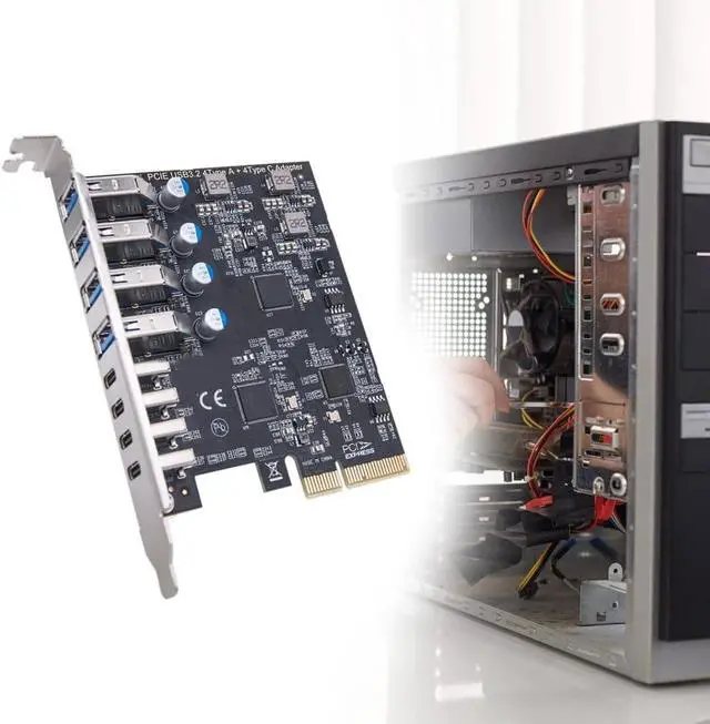 Alt view image 4 of 7 - PCIe to 4 USB 3.2 and 4 Type C Port Expansion Adapter Card 20Gbps Fast Transfer