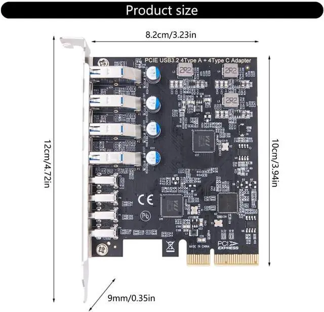 Alt view image 5 of 7 - PCIe to 4 USB 3.2 and 4 Type C Port Expansion Adapter Card 20Gbps Fast Transfer