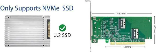 Alt view image 7 of 7 - DACNEL PCIe 4.0 x16 to Dual SFF-8654 8i Adapter Card, 2-Port SlimSAS, NVMe SSD Compatible