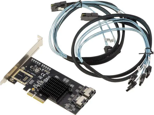 Alt view image 5 of 6 - KALEA-INFORMATIQUE PCIe x4 Controller Card for 8 SATA 3 6G Drives with SFF-8087 Connectors and MiniSAS to SATA Cords Marvell Chipset 88SE9215