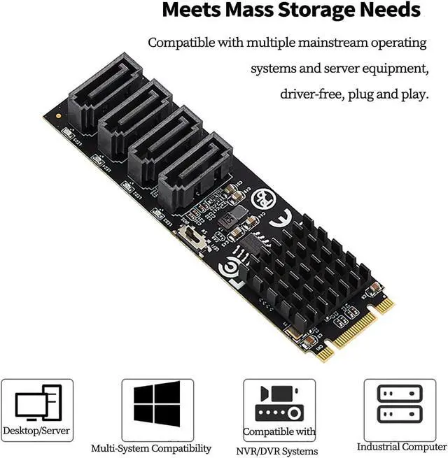 Alt view image 4 of 7 - M.2 (B+M Key) to 4-Port SATA 6Gbps RAID Controller Card, 9236 Chip SATA 3.0 Expansion Adapter Supports RAID 0/1/10 High-Speed SSD/HDD PCIe M.2 RAID Card