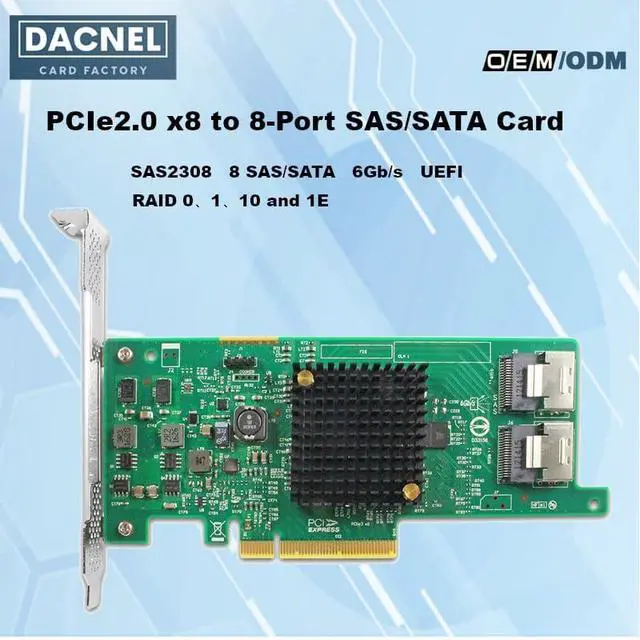 Alt view image 2 of 6 - PCIe x8 RAID Controller Card, 8-Port 6Gb/s SAS/SSD, RAID 0/1/10/1E Support, Dual SFF-8087