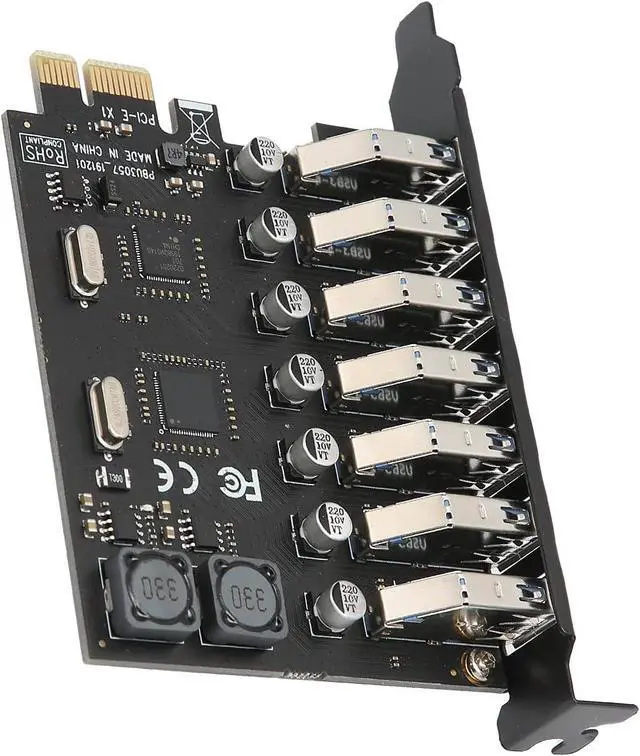 Alt view image 4 of 7 - 7 Port USB 3.0 Expan Card, PCI to USB 3.0 A, Speed 5Gbps Self ed Control Board, Compatible with/for Desktop PC, Includes Driver CD and Ss
