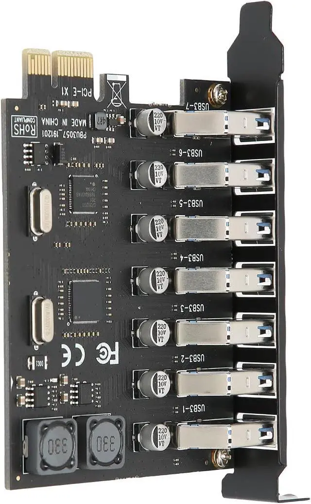Alt view image 3 of 7 - 7 Port USB 3.0 Expan Card, PCI to USB 3.0 A, Speed 5Gbps Self ed Control Board, Compatible with/for Desktop PC, Includes Driver CD and Ss
