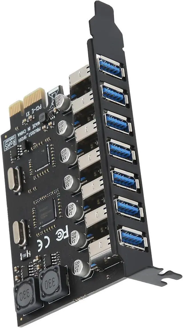Alt view image 5 of 7 - 7 Port USB 3.0 Expan Card, PCI to USB 3.0 A, Speed 5Gbps Self ed Control Board, Compatible with/for Desktop PC, Includes Driver CD and Ss