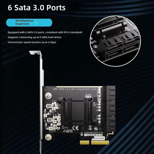 Alt view image 2 of 7 - PCIE to 6 Port SATA3.0 Expansion Card with ASM1166 Chipset Wide Compatibility for Multiple Systems