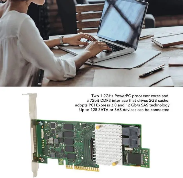 Alt view image 2 of 7 - Cryfokt Smart Array Card, PCI Express 3.0 X8 12GB per s Controller with 2GB Cache 1.2GHz PowerPC OCErlm, for Levels 0 1 5 6 Spans 10 50 60 Supports 128 SAS Devices