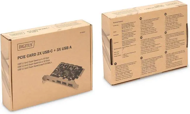 Alt view image 4 of 7 - DIGITUS PCIe card 2x USB-C, 3x USB A