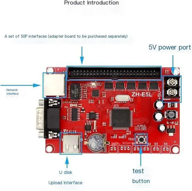 Alt view image 4 of 4 - Control Card ZH-E5L Network Port Serial Port U Disk Network Cluster LED Display to Change The Word E5L