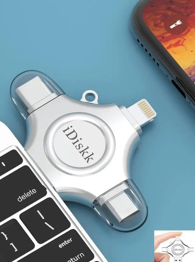 Alt view image 4 of 6 - MFi Certified iDiskk 128GB Flash Drive for iPhone 17 16 iPad USB 3.0 Lightning Drive 4 in 1 Multi Functional External Storage for iOS and Android Samsung Phones Type c Devices and MacBook Photo Drive