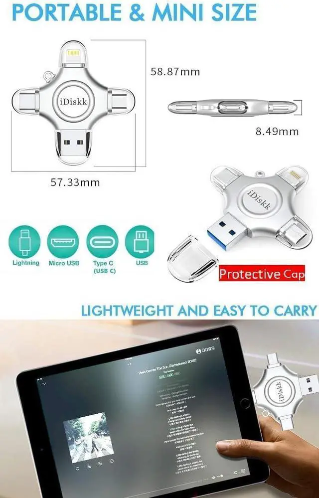 Alt view image 5 of 6 - MFi Certified iDiskk 128GB Flash Drive for iPhone 17 16 iPad USB 3.0 Lightning Drive 4 in 1 Multi Functional External Storage for iOS and Android Samsung Phones Type c Devices and MacBook Photo Drive