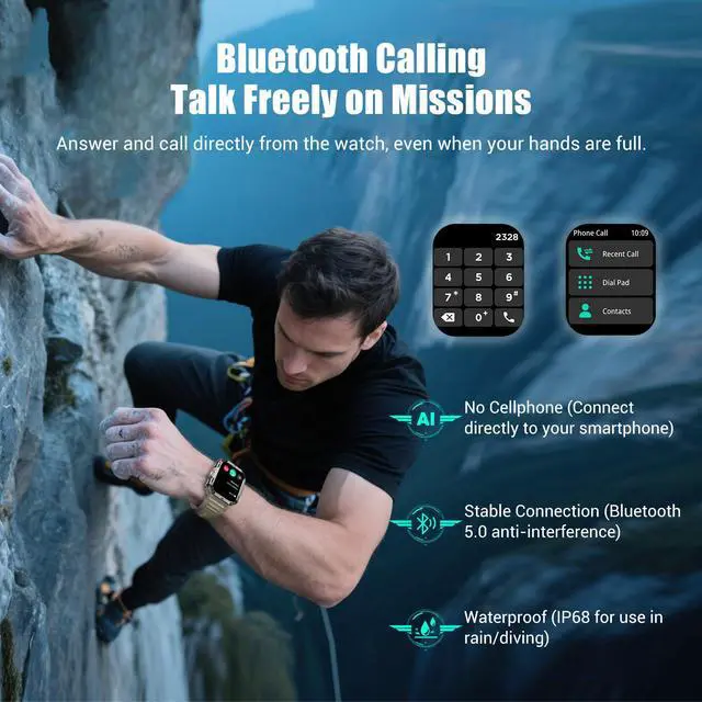 Alt view image 5 of 7 - Military Smart Watch for Men (Answer/Make Calls), 2.01" Fitness Watch Tracker with 100-Day Battery/Flashlight/Compass/Heart Rate/120+ Sports Modes/IP68 Waterproof Smartwatch for iOS Android(2 Straps)