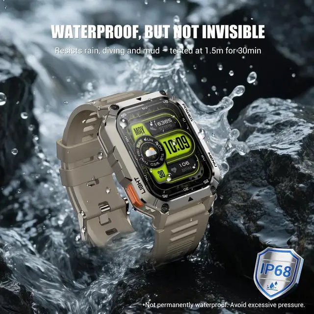 Alt view image 7 of 7 - Military Smart Watch for Men (Answer/Make Calls), 2.01" Fitness Watch Tracker with 100-Day Battery/Flashlight/Compass/Heart Rate/120+ Sports Modes/IP68 Waterproof Smartwatch for iOS Android(2 Straps)