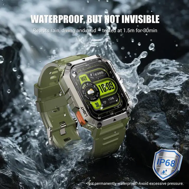 Alt view image 7 of 7 - Military Smart Watches for MenSmart Watch for Android iPhone with Large 2.01"Fitness HD Display/Flashlight/100-Day Battery/Compass/Heart Rate/120+ Sports Modes/IP68 Waterproof Smartwatch 2 Straps)