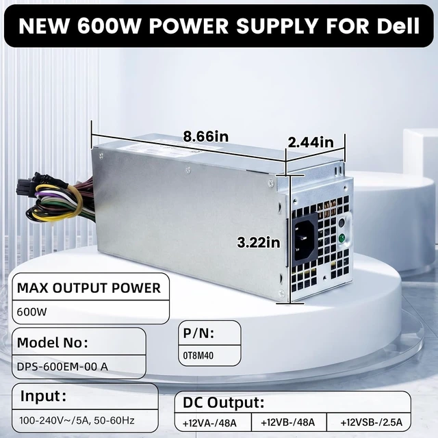 Alt view image 5 of 7 - LXun Upgraded DPS-600EM-00 A 600W Power Supply Compatible with Dell Inspiron 3650 3656 for Optiplex 3040 5040 7040 XPS Power Supply Replaces HU240AM-00 AC240EM-00 L180ES-008Pin+4Pin+(8/6+2Pin)+8Pin
