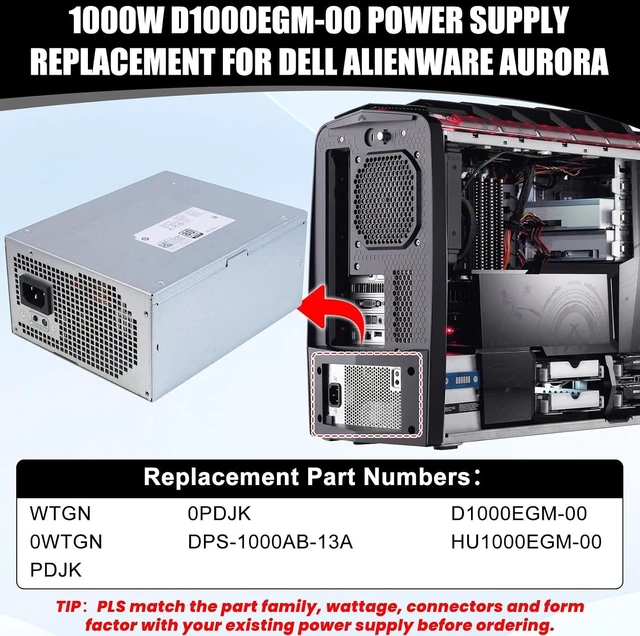 Alt view image 5 of 7 - LXun Upgraded D1000EGM-00 1000W Power Supply Version Workstation Server Gaming Full Modular Compatible with Dell Alienware Aurora A51 R9 R10 R11 R12 XPS 8920 8930 T3640 T3650 Inspiron 5675 0PDJK 0WTGN
