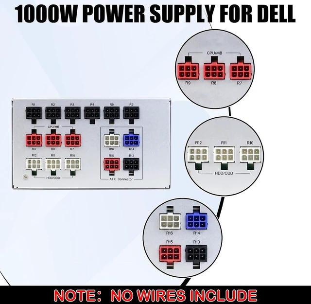 Alt view image 6 of 7 - LXun Upgraded D1000EGM-00 1000W Power Supply Version Workstation Server Gaming Full Modular Compatible with Dell Alienware Aurora A51 R9 R10 R11 R12 XPS 8920 8930 T3640 T3650 Inspiron 5675 0PDJK 0WTGN