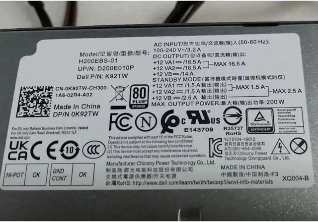 Alt view image 2 of 6 - 200W H200EPS-01 Original New PSU for DE LL 3080 5080 7080 5090 7090 SFF 200W Power Supply Adapter H200EBS-01 L200EBS-01 K92TW 5TVM5 52C2P