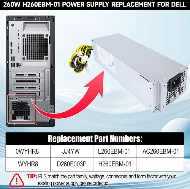Alt view image 3 of 7 - LXun Upgraded 260W H260EBM-01 PSU Power Supply Compatible with Dell Optiplex 3060 3050 3050M 5050 5060 7050 7060 3080 5080 7080 5090 7090 7080MT WYHR8 Switching Power Supply Connector: 6Pin+4Pin+4Pin