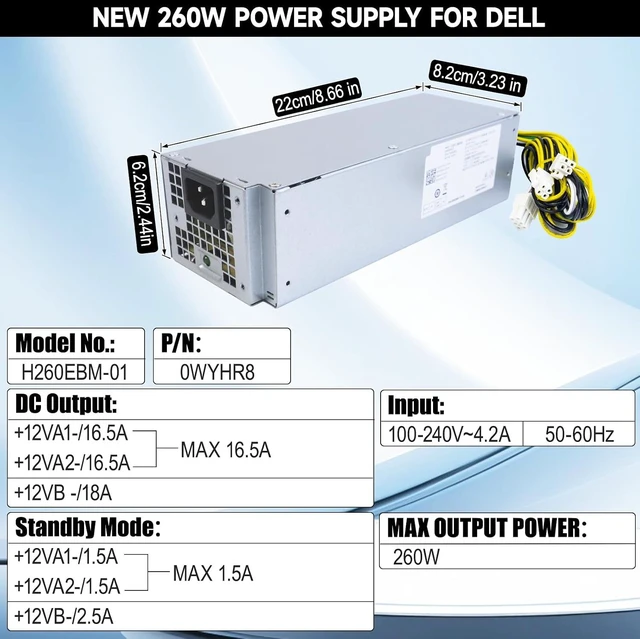 Alt view image 4 of 7 - LXun Upgraded 260W H260EBM-01 PSU Power Supply Compatible with Dell Optiplex 3060 3050 3050M 5050 5060 7050 7060 3080 5080 7080 5090 7090 7080MT WYHR8 Switching Power Supply Connector: 6Pin+4Pin+4Pin