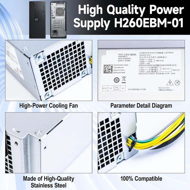 Alt view image 5 of 7 - LXun Upgraded 260W H260EBM-01 PSU Power Supply Compatible with Dell Optiplex 3060 3050 3050M 5050 5060 7050 7060 3080 5080 7080 5090 7090 7080MT WYHR8 Switching Power Supply Connector: 6Pin+4Pin+4Pin