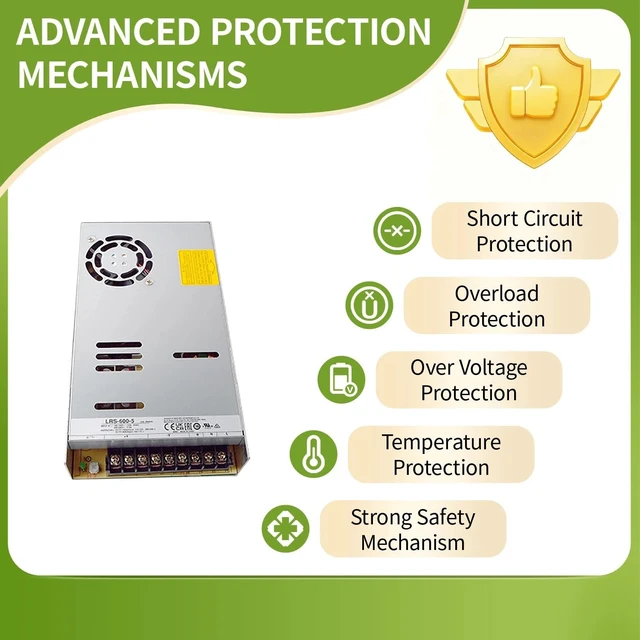 Alt view image 5 of 7 - LRS-600-5 600W 5V 100A Single Output Switching Power Supply, 90-302VAC/255-370VDC Input, 1U Low Profile, 5G Vibration Resistant, Industrial Automation, UL62368-1 Certified
