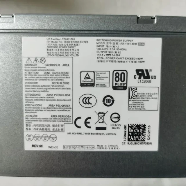 Alt view image 4 of 6 - Original New PSU for H P 280 Pro G3 MT 180W Power Supply L70042-002 D19-180P1A L70042-004 PCK017