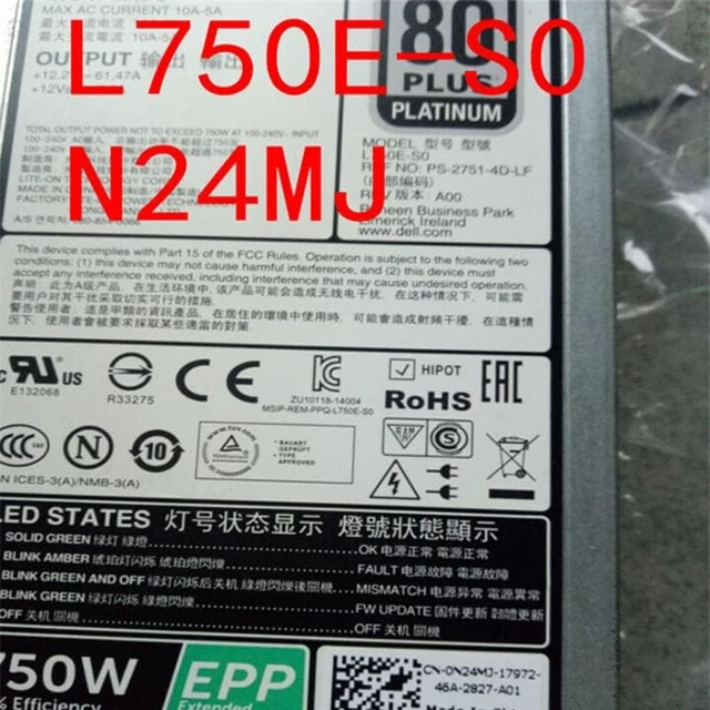 Alt view image 5 of 5 - PSU for R530 R630 R730 T430 EPP 750W Power Supply L750E-S0 G6W6K V1YJ6 HTRH4 TPJ2X D750E-S6 E750E-S1 0XW8W