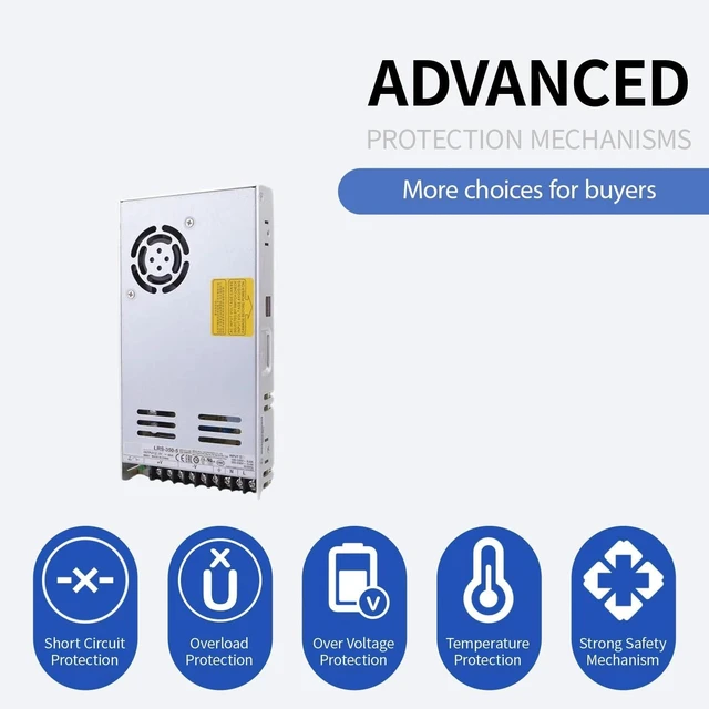 Alt view image 5 of 7 - LRS-350-5 5V 73A 350W Single Output Switching Power Supply, 115/230VAC Input, Industrial-Grade, 30mm Low Profile, for Industrial Automation, Machinery, Telecommunications