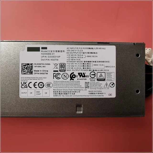 Alt view image 3 of 4 - Optiplex 3080 5080 7080 5090 7090 SFF 200W Power Supply Adapter PSU H200EBS-01 L200EBS-01 H200EPS-01 K92TW 5TVM5 52C2P