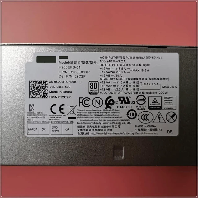 Alt view image 4 of 4 - Optiplex 3080 5080 7080 5090 7090 SFF 200W Power Supply Adapter PSU H200EBS-01 L200EBS-01 H200EPS-01 K92TW 5TVM5 52C2P