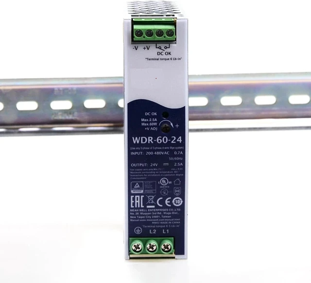 Alt view image 6 of 7 - WDR-60-24 24V 2.5A 60W Industrial Power Supply, Ultra Slim, Wide Input Voltage, for Automation Control