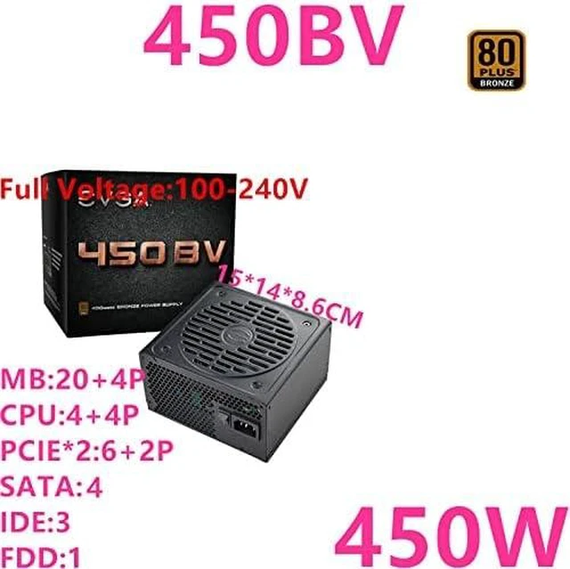 Alt view image 2 of 2 - PSU for EVGA 80plus Bronze Non-Modular GTX1660TI RX570 Silent Fan Power Supply 450W Power Supply 450BV