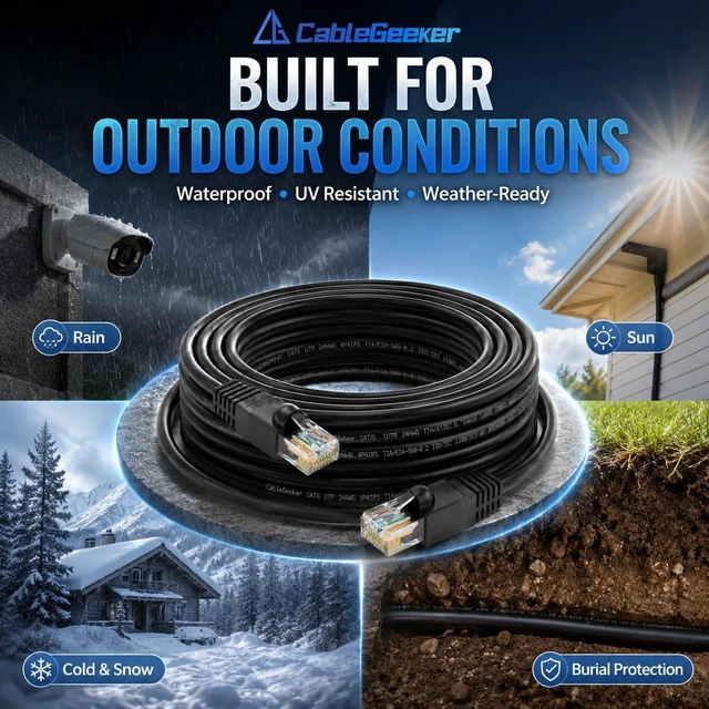 Alt view image 5 of 7 - CableGeeker Cat 6 Outdoor Ethernet Cable, 250 ft, Direct Burial, Black
