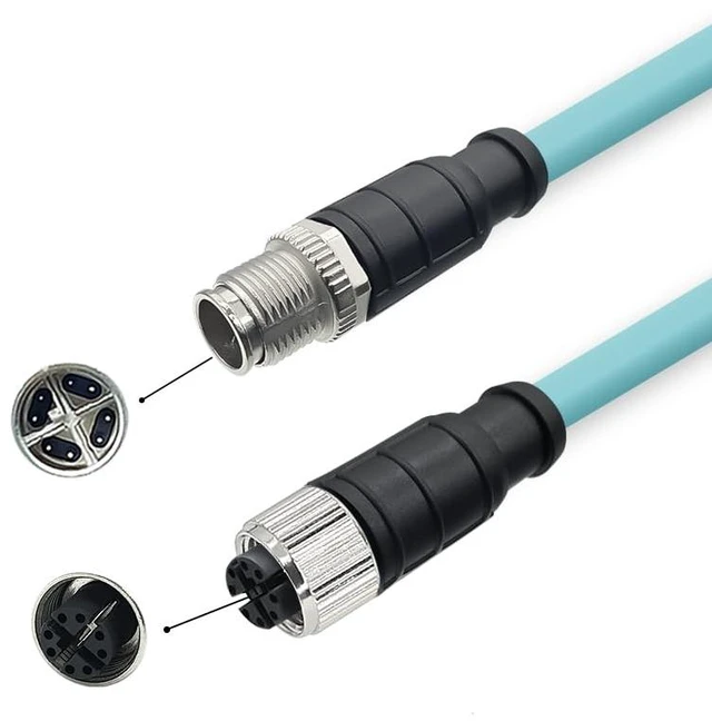 Main image of M12 Ethernet Cable Flexible Cat7 10 Gigabit Double Ended Cable IP67 (8 Pin X-Code Male to Female, 0.3M)