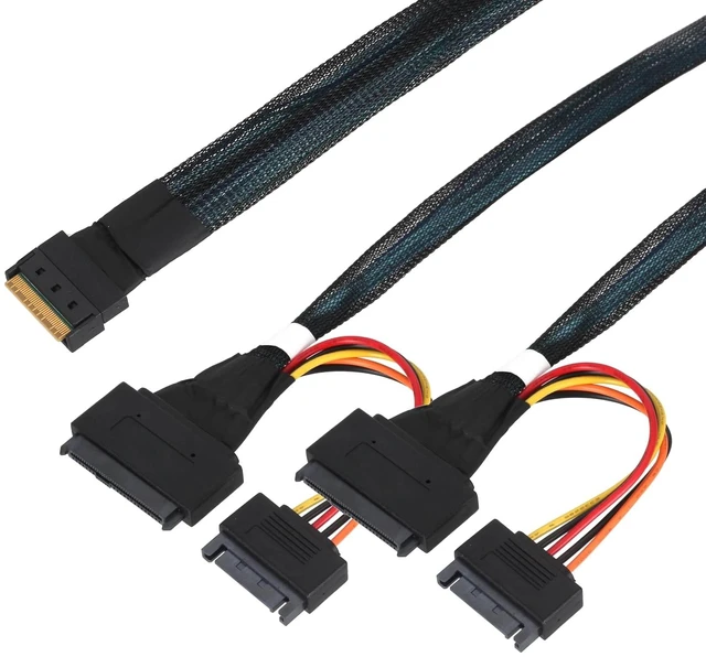 Alt view image 3 of 5 - SlimSAS SFF-8654 8i to Dual U.2 SFF-8639 NVMe Cable 0.5M