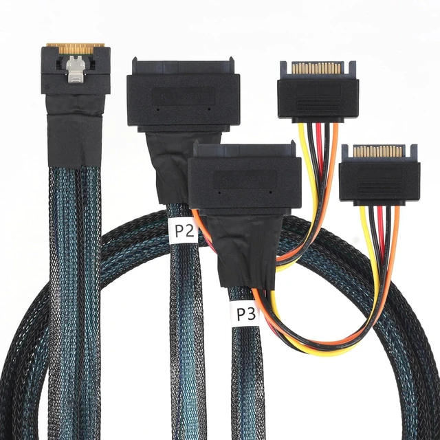 Alt view image 4 of 5 - SlimSAS SFF-8654 8i to Dual U.2 SFF-8639 NVMe Cable 0.5M