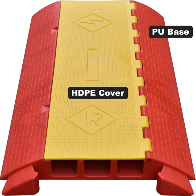Alt view image 2 of 4 - Orange/Yellow Heavy-Duty PU Cable Protector Ramp, Concave-Convex Interlocking Floor Hose Cord Wire Cable Cover - 6000 Lbs Vehicle Load Capacity (Large 3-Channel)