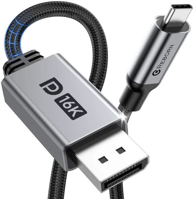 Main image of Reborn USB C to DisplayPort 2.1 Cable 16K, 80Gbps Uni-Directional 10FT